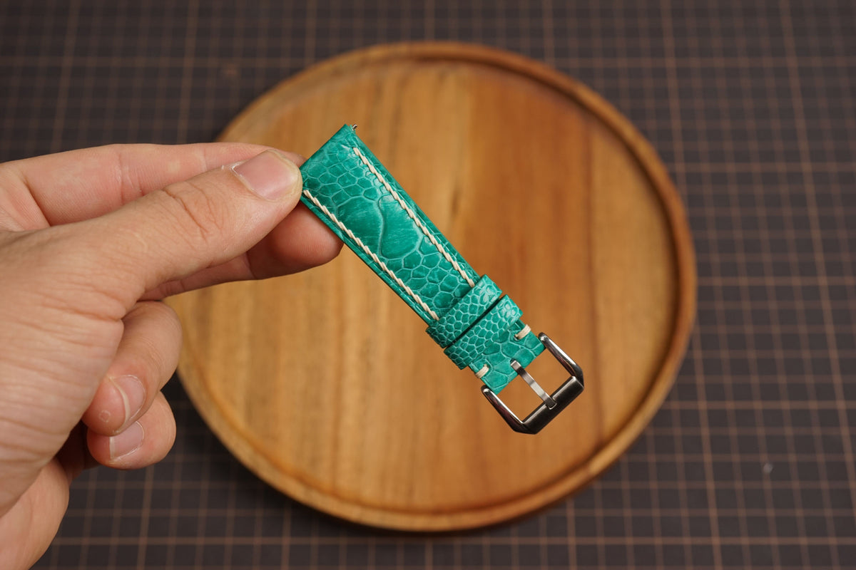 Bespoke Aqua Green Ostrich Leather Watch Strap
