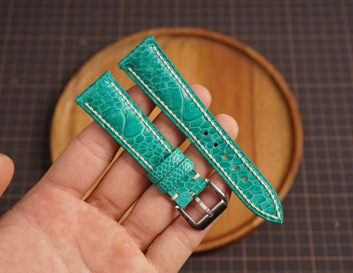 Bespoke Aqua Green Ostrich Leather Watch Strap