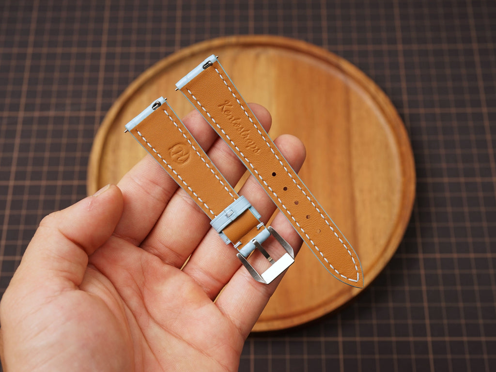 Bespoke Baby Blue Alligator Leather Watch Strap, Dress Watch Strap
