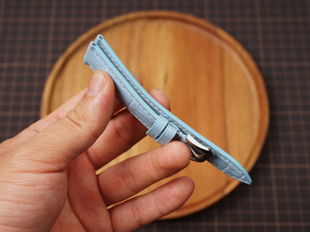 Bespoke Baby Blue Alligator Leather Watch Strap, Dress Watch Strap