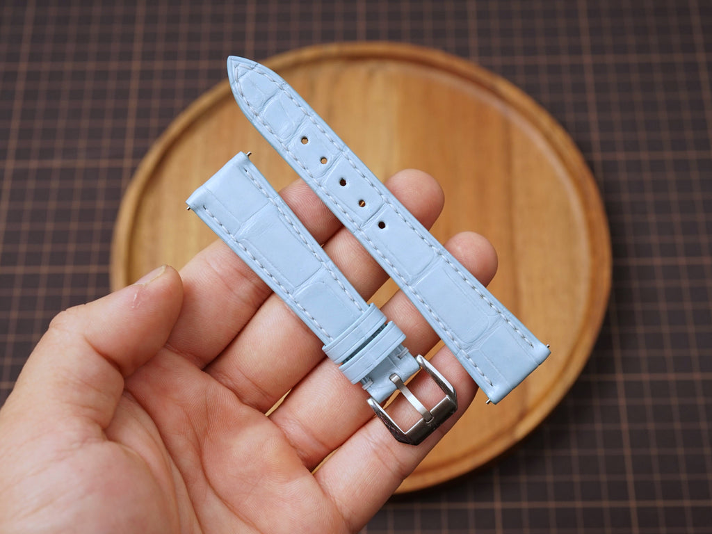 Bespoke Baby Blue Alligator Leather Watch Strap, Dress Watch Strap