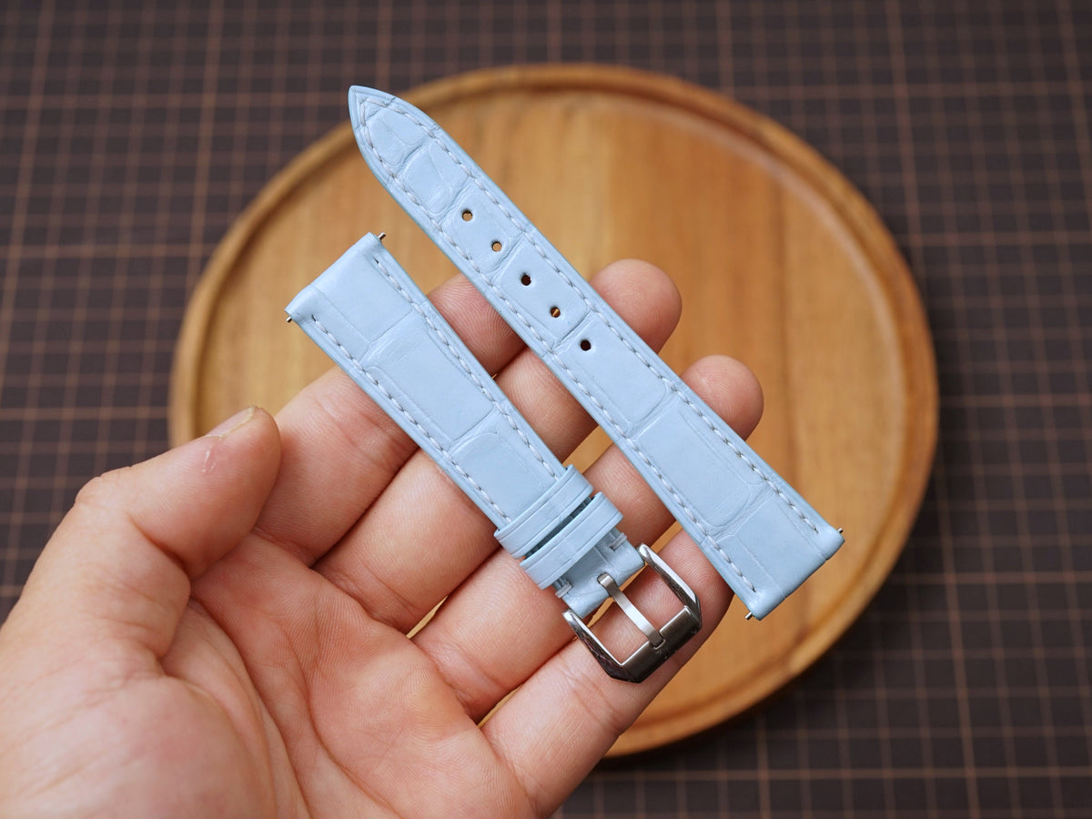 Bespoke Baby Blue Alligator Leather Watch Strap, Dress Watch Strap