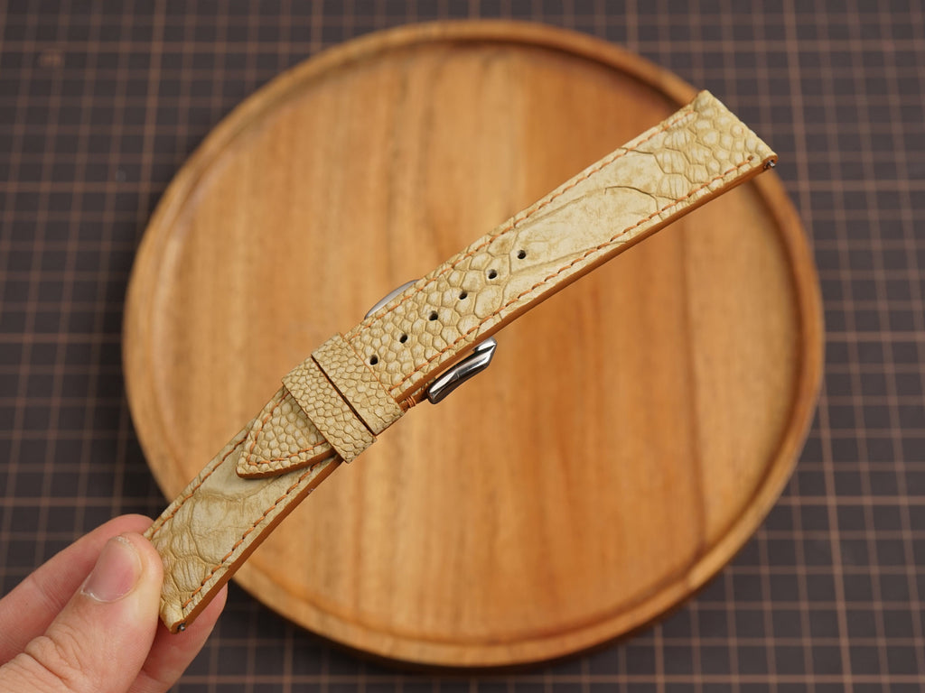 Bespoke Beige Nubuck Ostrich Leather Watch Strap, Dress Watch Band