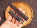 Bespoke Black Babele Leather Watch Strap with Red Stitching, Dress Watch Strap