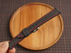 Bespoke Black Babele Leather Watch Strap with Red Stitching, Dress Watch Strap