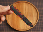 Bespoke Black Babele Leather Watch Strap with Red Stitching, Dress Watch Strap