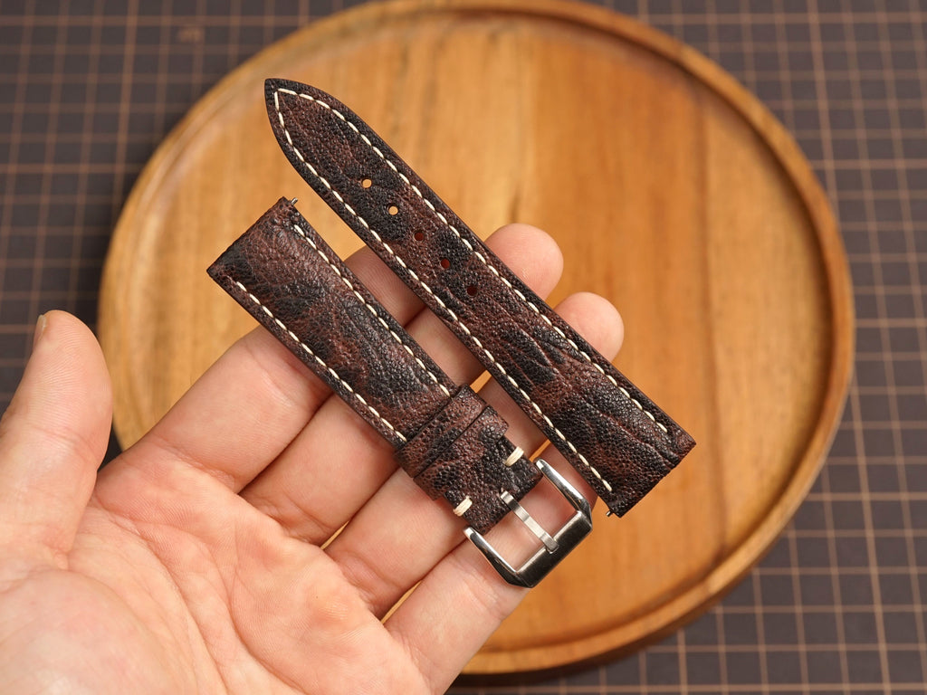 Bespoke Black Burgundy Exotic Leather Watch Strap, Dress Watch Band