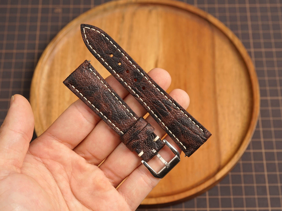 Bespoke Black Burgundy Exotic Leather Watch Strap, Dress Watch Band