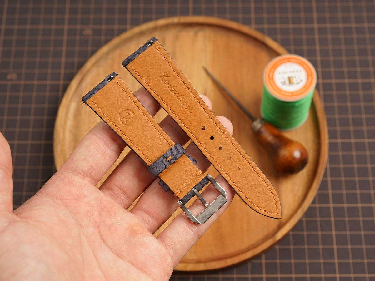 Bespoke Black Chicken Leg Leather Watch Strap, Dress Watch Band