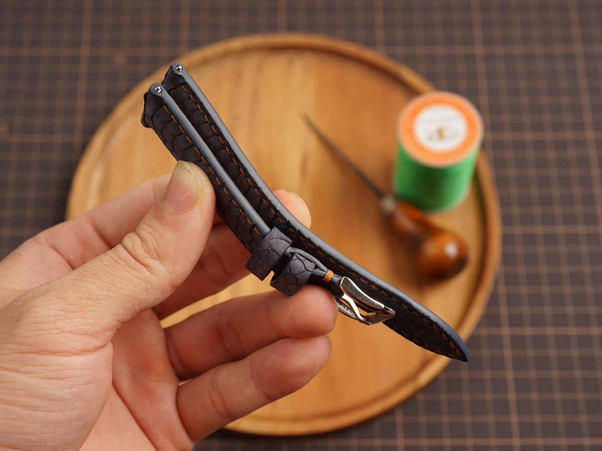 Bespoke Black Chicken Leg Leather Watch Strap, Dress Watch Band