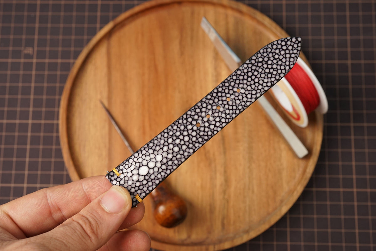 Bespoke Double Pearl Black Stingray Leather Watch Strap