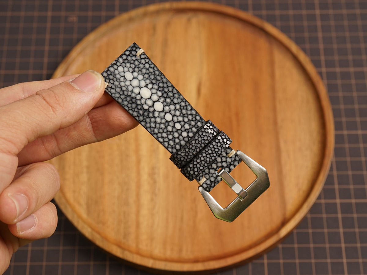Bespoke Double Pearl Black Stingray Leather Watch Strap for Panerai 20/22/24/26/27mm