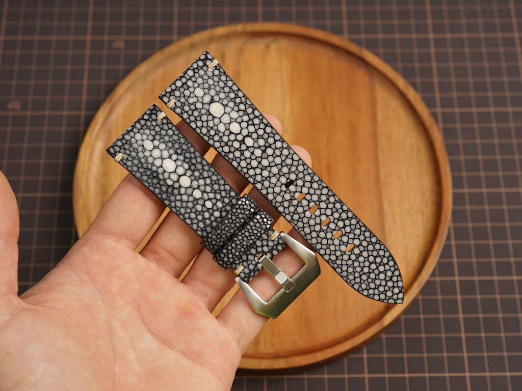Bespoke Double Pearl Black Stingray Leather Watch Strap for Panerai 20/22/24/26/27mm