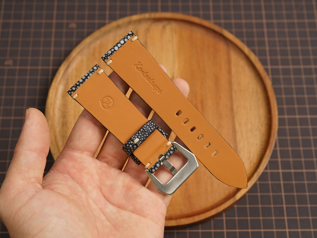 Bespoke Double Pearl Black Stingray Leather Watch Strap for Panerai 20/22/24/26/27mm