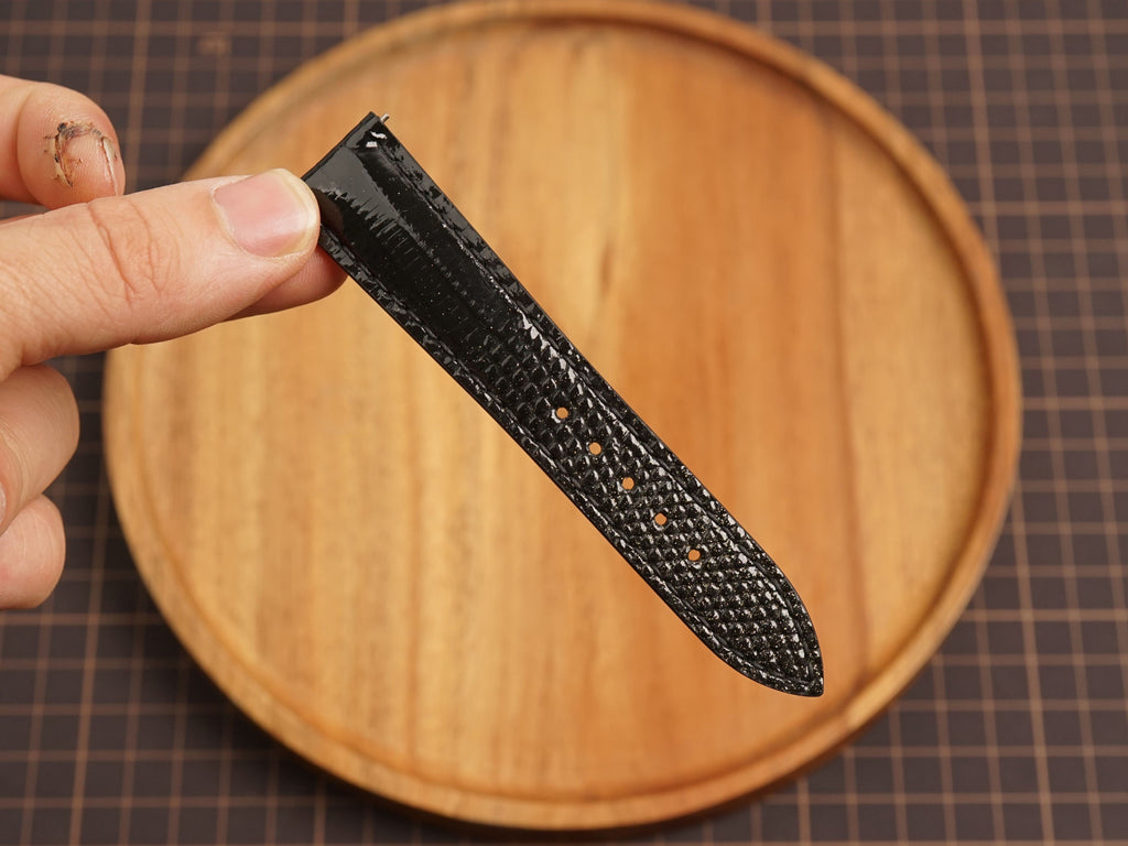 Bespoke Black Glossy Lizard Leather Watch Strap, Dress Leather Watch Band