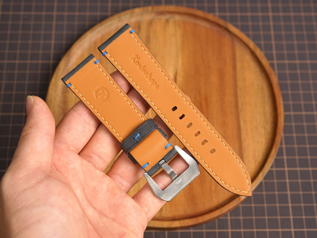 Bespoke Black Nubuck Babele Leather Watch Strap, Panerai Watch Band 20/22/24/26/27mm