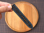 Bespoke Black Nubuck Exotic Leather Watch Strap with Blue Stitching, Dress Watch Band