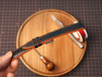 Bespoke Black Orange Rally Racing Buttero Leather Watch Strap, Perforated Watch Band