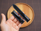 Bespoke Black Ostrich Leather Watch Strap with Blue Thread, Dress Watch Strap