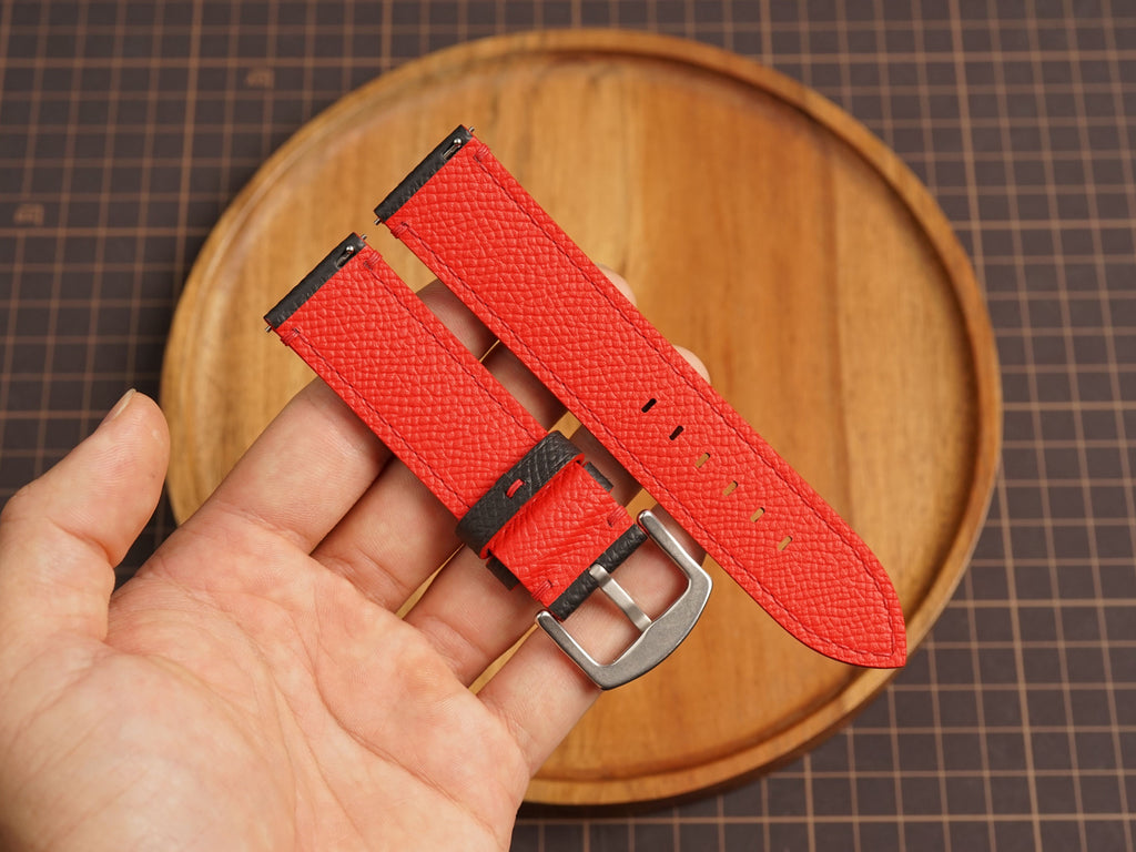 Bespoke Black Red Rally Perforated Epsom Leather Watch Strap
