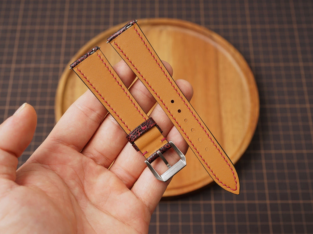 Bespoke Black Red Exotic Ostrich Leather Watch Strap