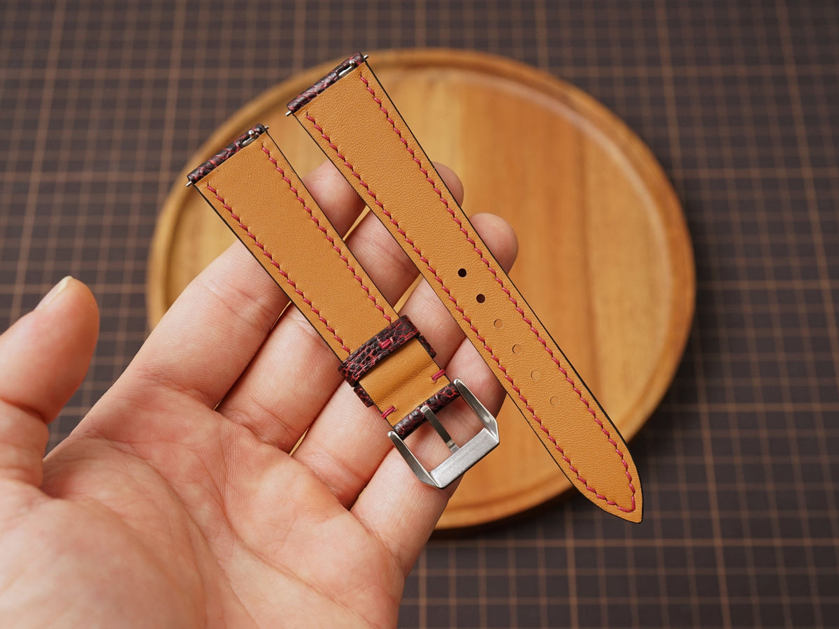 Bespoke Black Red Exotic Ostrich Leather Watch Strap