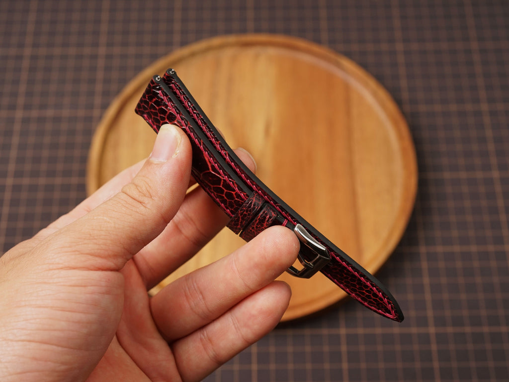 Bespoke Black Red Exotic Ostrich Leather Watch Strap