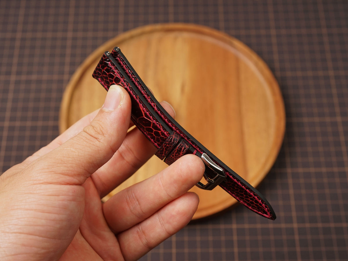 Bespoke Black Red Exotic Ostrich Leather Watch Strap