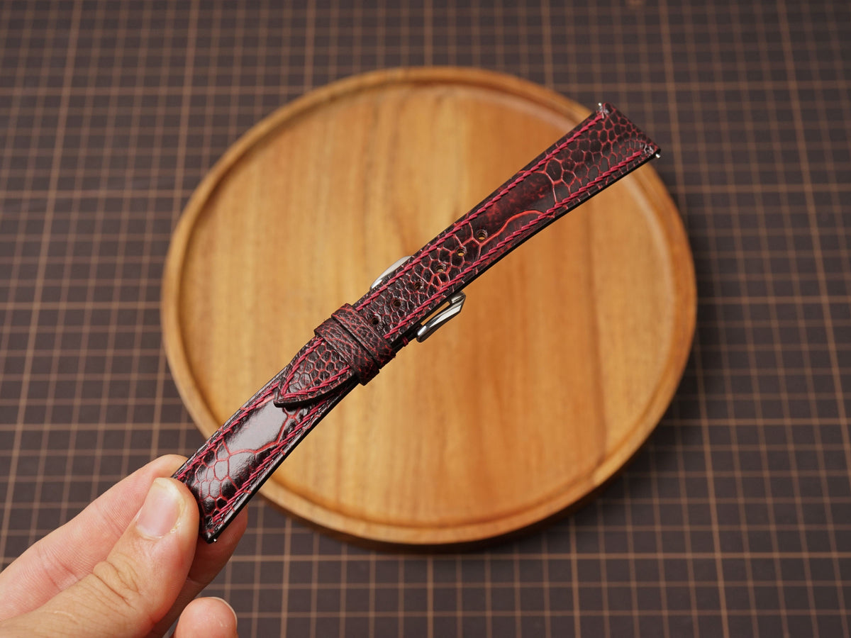 Bespoke Black Red Exotic Ostrich Leather Watch Strap