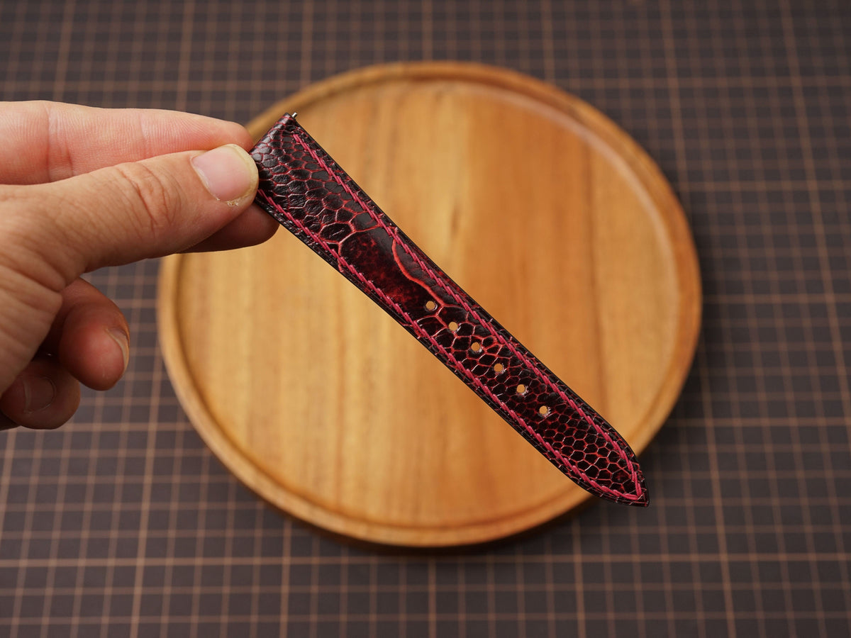 Bespoke Black Red Exotic Ostrich Leather Watch Strap
