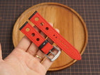Bespoke Black Red Rally Racing Buttero Leather Watch Strap, Perforated Watch Band