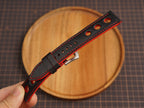 Bespoke Black Red Rally Racing Buttero Leather Watch Strap, Perforated Watch Band