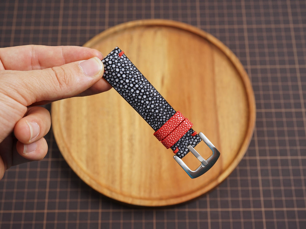 Bespoke Black Red Stingray Leather Watch Strap, Diver Leather Watch Band