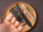 Bespoke Black White Rally Racing Leather Watch Strap, Perforated Watch Band