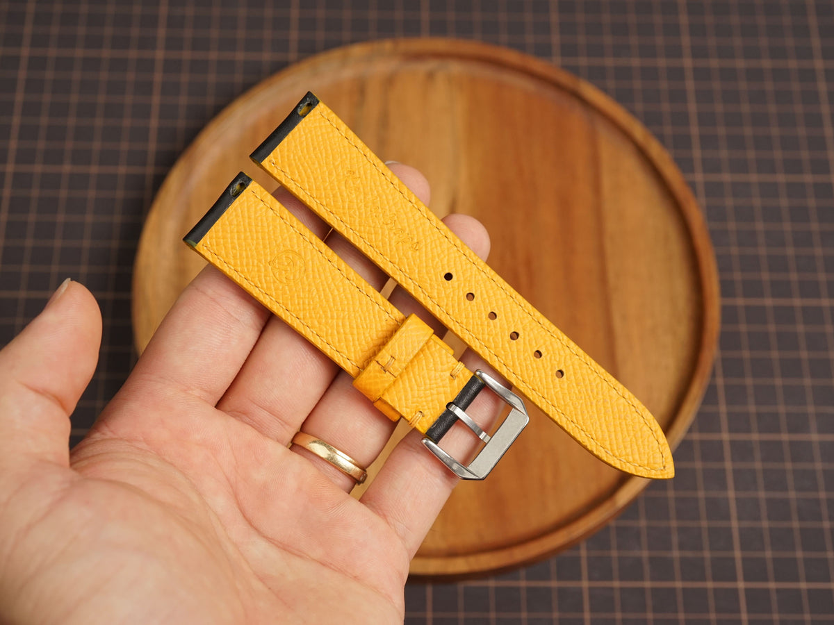 Bespoke Black Yellow Rally Racing Buttero Leather Watch Strap, Perforated Watch Band