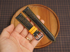 Bespoke Black Yellow Rally Racing Buttero Leather Watch Strap, Perforated Watch Band