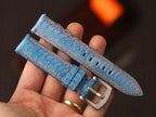 Bespoke Sky Blue Chicken Leg Leather Watch Strap with Orange Stitching, Dress Watch Band