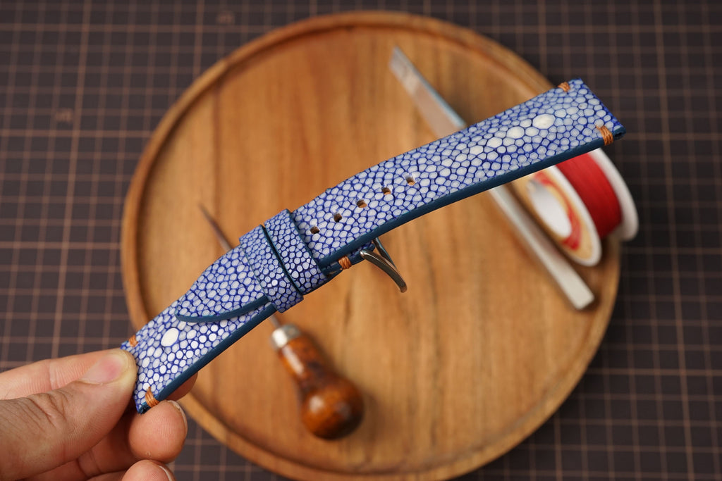 Bespoke Blue Double Pearl Stingray Leather Watch Strap for Panerai 20/22/24/26/27mm