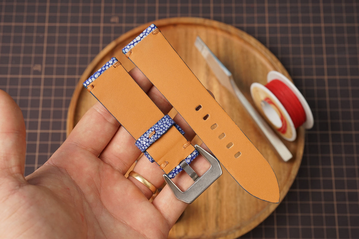 Bespoke Blue Double Pearl Stingray Leather Watch Strap for Panerai 20/22/24/26/27mm