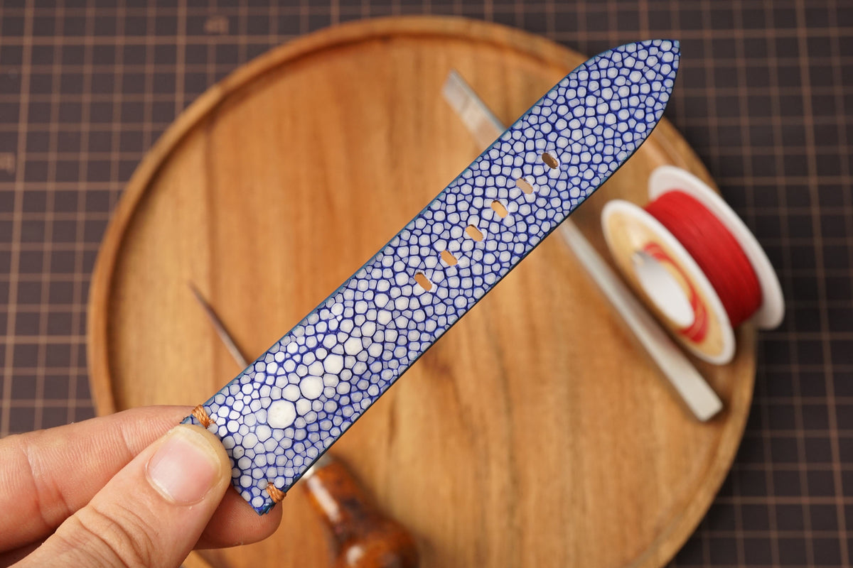 Bespoke Blue Double Pearl Stingray Leather Watch Strap for Panerai 20/22/24/26/27mm