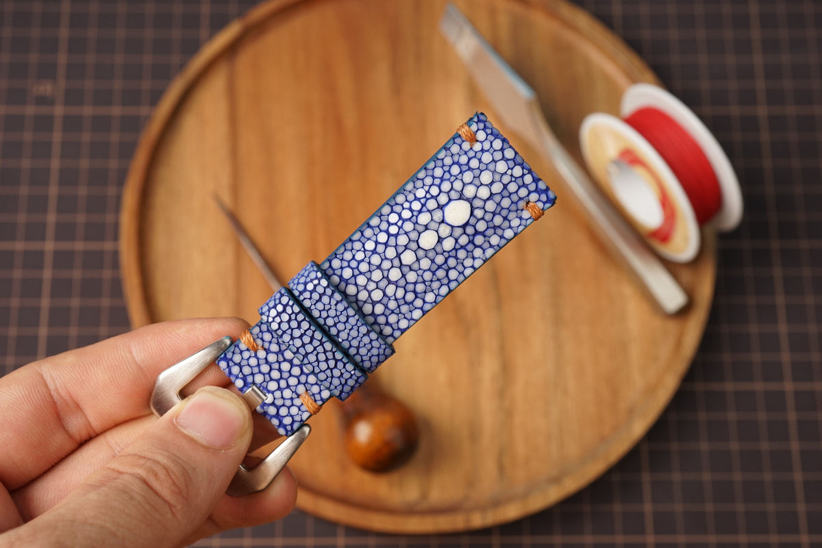 Bespoke Blue Double Pearl Stingray Leather Watch Strap for Panerai 20/22/24/26/27mm