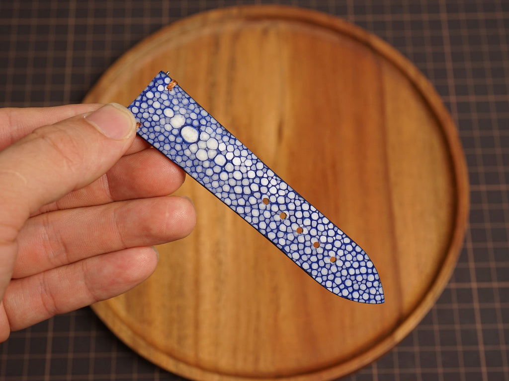 Bespoke Blue Double Pearl Stingray Leather Watch Strap for Omega with Deployant Clasp