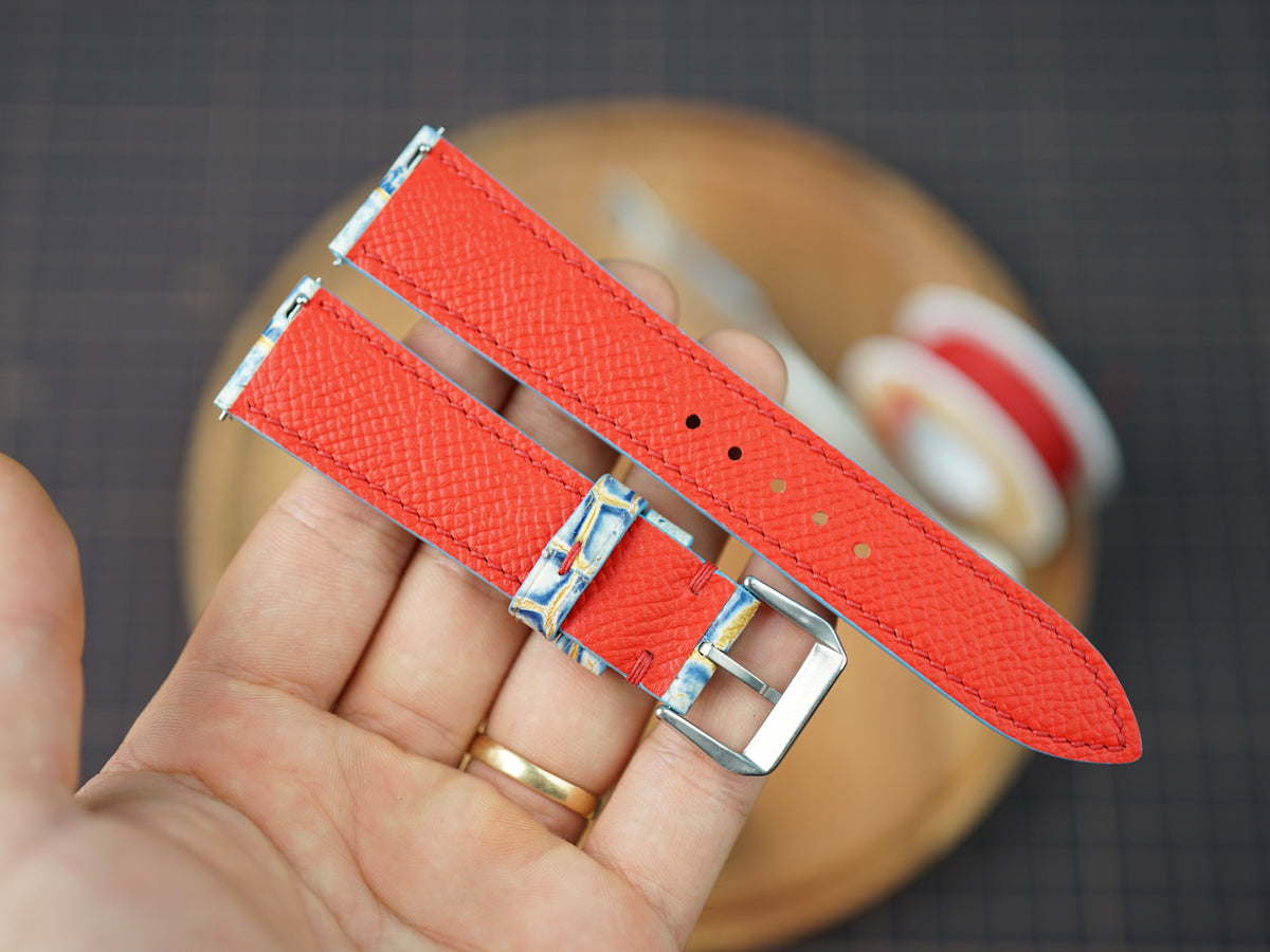 Bespoke Blue Red Yellow Exotic Alligator Leather Watch Strap, Dress Watch Band