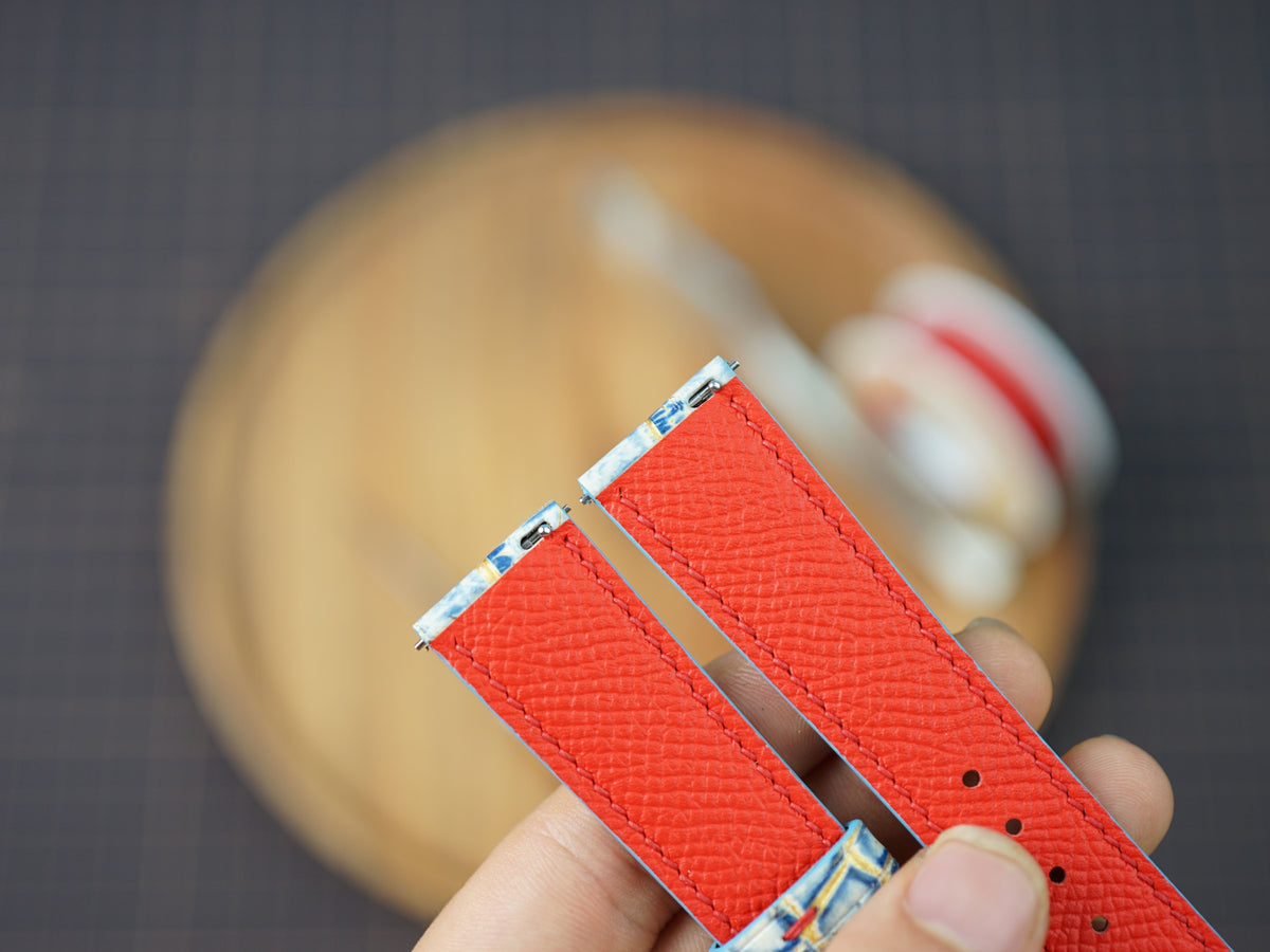 Bespoke Blue Red Yellow Exotic Alligator Leather Watch Strap, Dress Watch Band