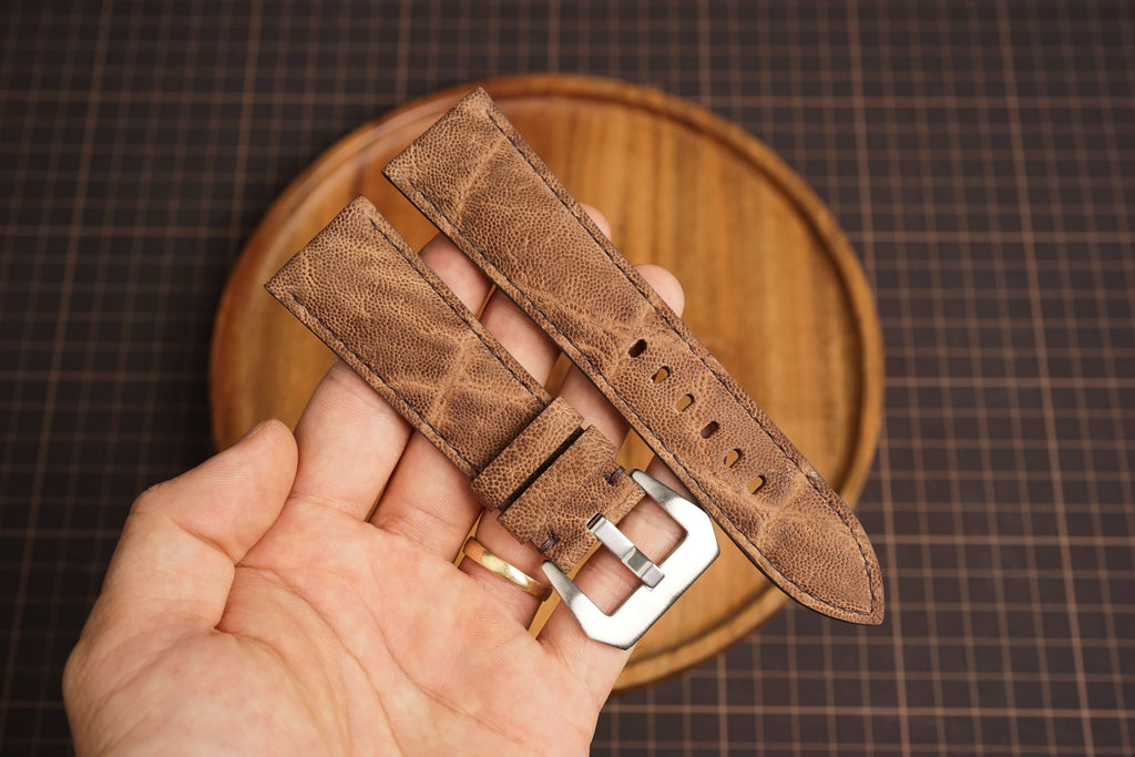 Bespoke Brown Exotic Leather Watch Strap, Nubuck Leather Watch Strap for Panerai 20/22/24/26/27mm