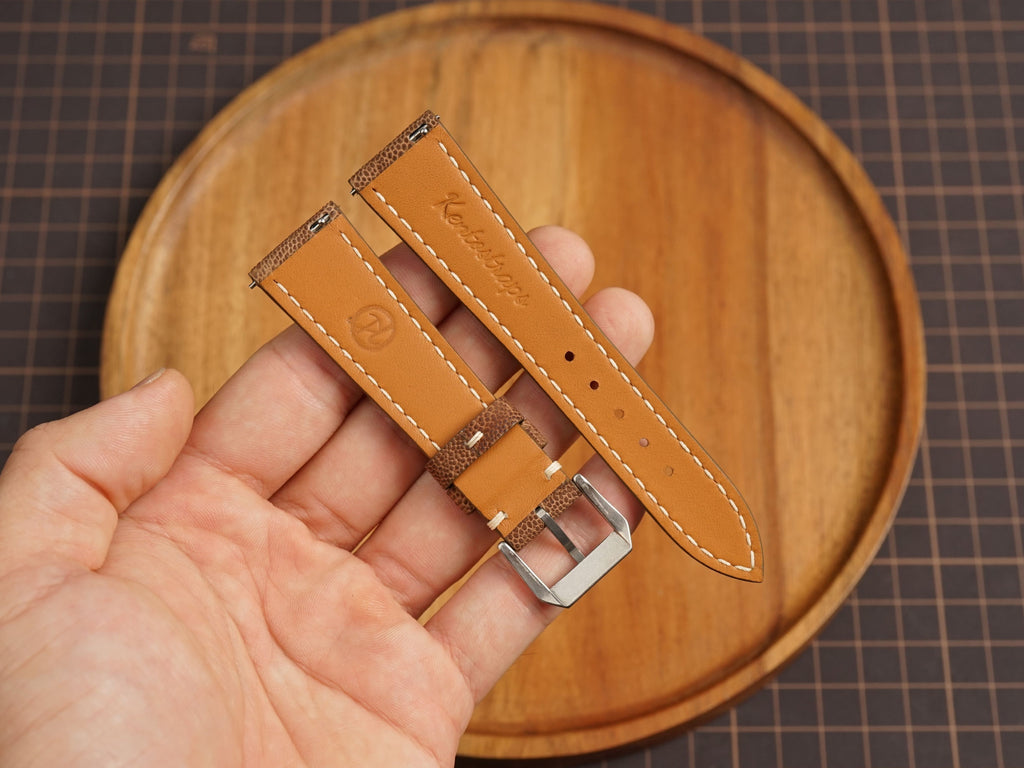 Bespoke Caramel Brown Nubuck Exotic Leather Watch Strap, Dress Watch Band