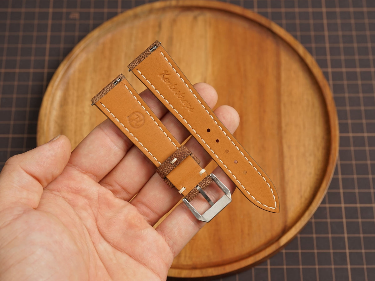 Bespoke Caramel Brown Nubuck Exotic Leather Watch Strap, Dress Watch Band