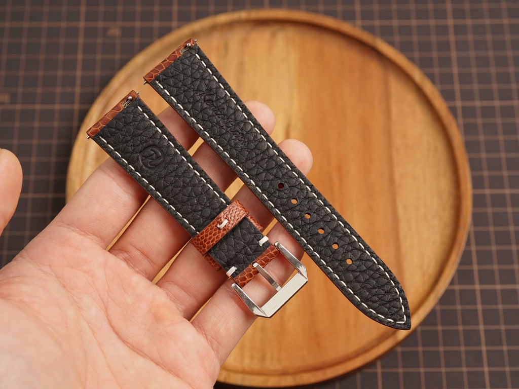 Bespoke Brown Ostrich Leather Watch Strap White Stitching, Dress Watch Band