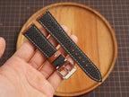 Bespoke Brown Ostrich Leather Watch Strap White Stitching, Dress Watch Band