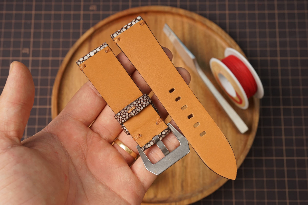 Bespoke Brown Single Pearl Stingray Leather Watch Strap for Panerai 20/22/24/26/27mm